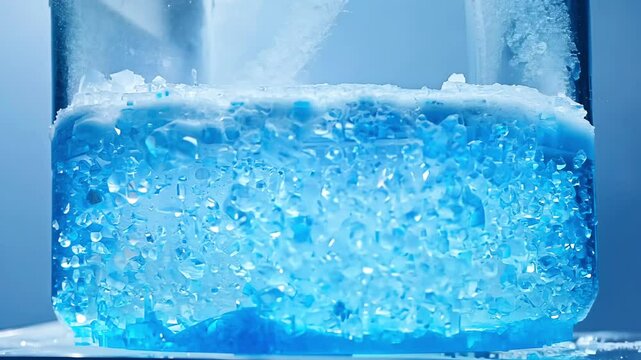 Close-up of a cryogenic freezing process with ice forming in a lab