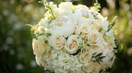 A bouquet of white flowers with a few pink flowers in the middle
