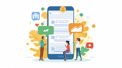 Graphic illustration of a cellphone and people doing business