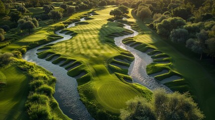 Naklejka premium Serene Golf Course with Winding River