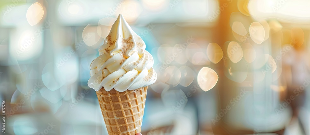 Aufkleber yogurt ice cream cone with a blurred background and a spacious area for adding images. with copy spa