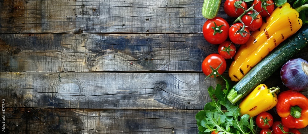 Fototapete an assortment of fresh vegetables displayed on a rustic wooden surface creates a wholesome organic n