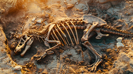 Naklejka premium Digging Deep: Uncovering Fossilized Dinosaurs on Earth's Surface excavation sedimentary bones