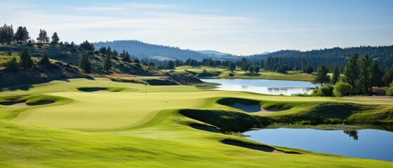 Obraz premium Tranquil Scene of Vacant Golf Course with Pristine Fairways and Greens