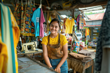 Obraz premium The impact of textile production in Asia and waste on the environment