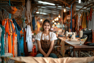 Fototapeta premium The impact of textile production in Asia and waste on the environment