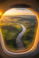 Looking through the window of an airplane, the expansive and stunning landscape below unfolds.