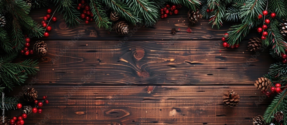 Poster christmas holidays depicted with a wooden background ideal to display a copy space image