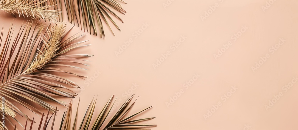Aufkleber Creative styled concept for a website featuring a light beige horizontal banner with a top view of a toned palm tree Soft pastel colors enhance the copy space image