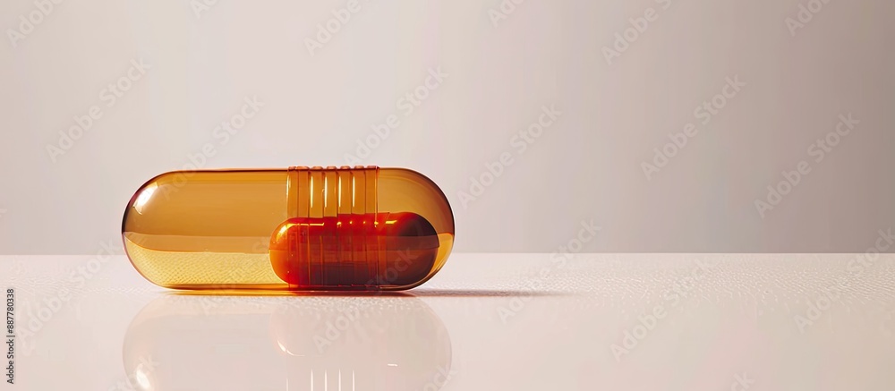 Poster amber bottle capsule on a white background provides ample copy space for text