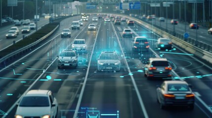 Concept digital 4.0 and block chain technology ,wireless network 5G signal,CCTV camera intelligent of artificial intelligence systems, to monitor road safety and memorize driver's driving behavior. 