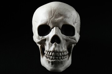 Skull front view on dark background.