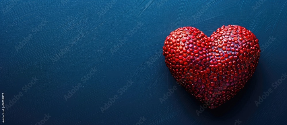 Poster close up of a red heart on a dark blue backdrop perfect for a valentine s day card with ample copy s