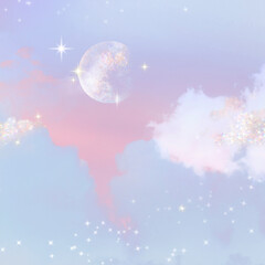 Obraz premium Surreal moon background png, aesthetic glittery sky transparent design