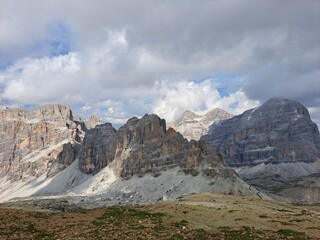 mountain landscape with snow and clouds