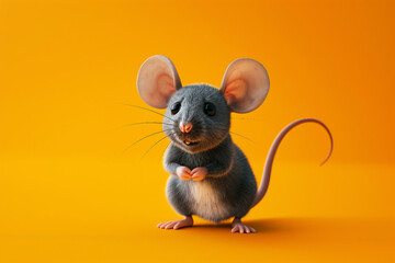 A cartoon illustration of a funny cute mouse character on yellow color background generative ai