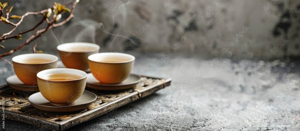 Poster Tea set in a box against a concrete backdrop with ample copy space image