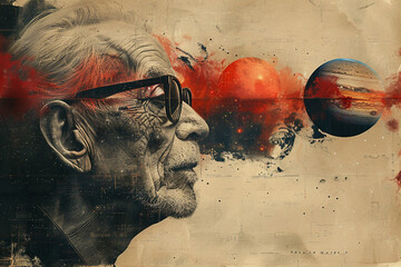 Generative AI technology cut-out graphical retro collage with vivid vintage elements paper art design