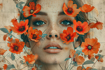 Generative AI technology cut-out graphical retro collage with vivid vintage elements paper art design