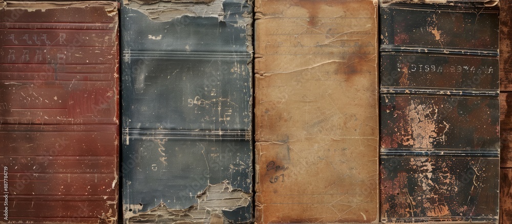 Leinwandbilder Vintage book covers with weathered surfaces creating a nostalgic aesthetic Ideal for designs with a retro vibe and featuring a blank copy space image for text