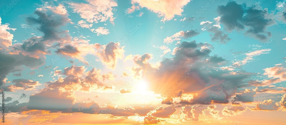 Poster sunset sky panorama with cloudy background perfect for instagram featuring copy space image