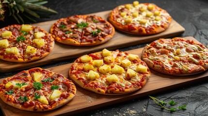 Fresh pineapple pizza closeup view