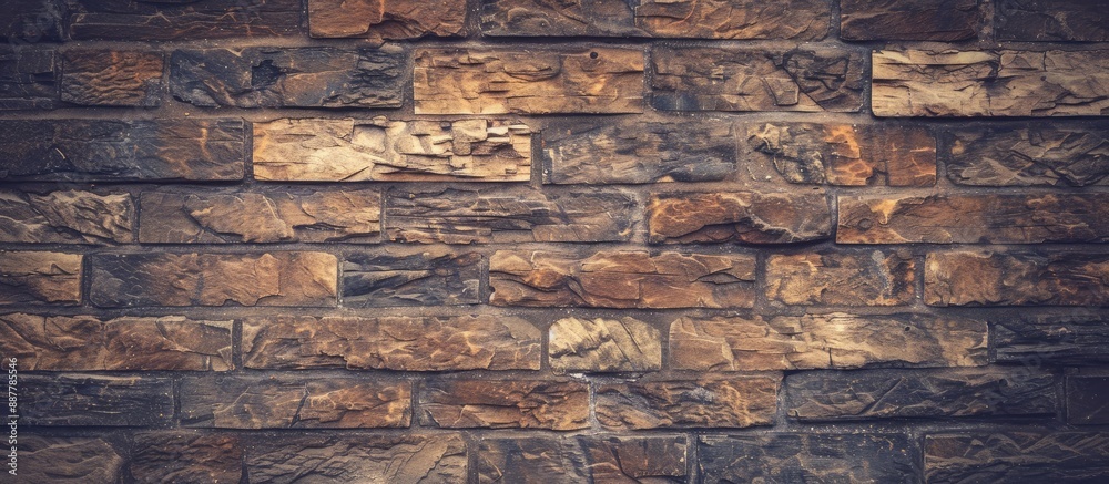 Poster vintage brown brick wall background with a grunge appearance showcasing a close up of an old buildin