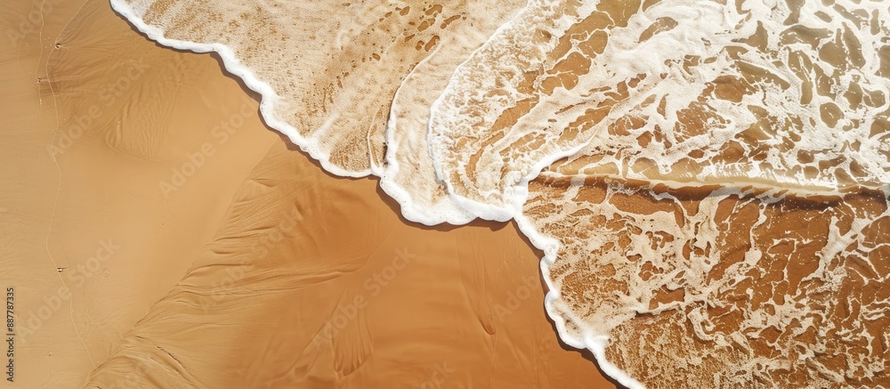 Poster Top view of sandy beach with intriguing sea snail trails creating a nature abstract background perfect for a copy space image