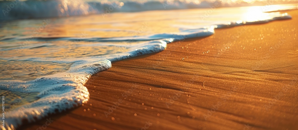 Poster tranquil desert beach with gentle waves golden sand perfect for a copy space image