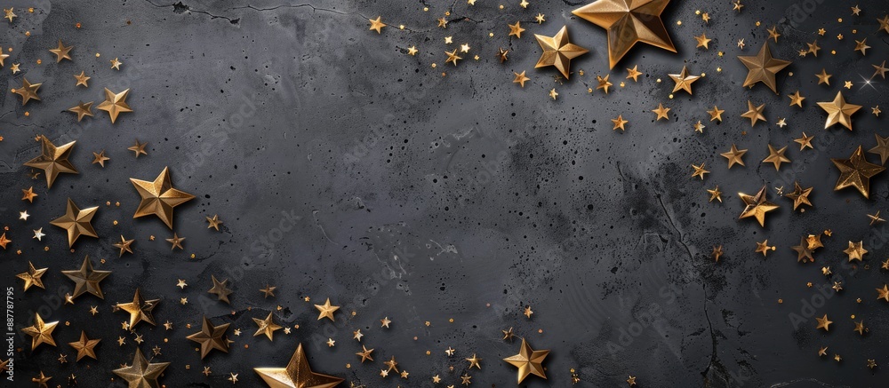 Aufkleber Gray concrete backdrop with gold stars room for text in the image. with copy space image. Place for adding text or design