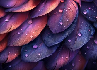 Obraz premium Close-Up of Colorful Bird Feathers with Dew Drops