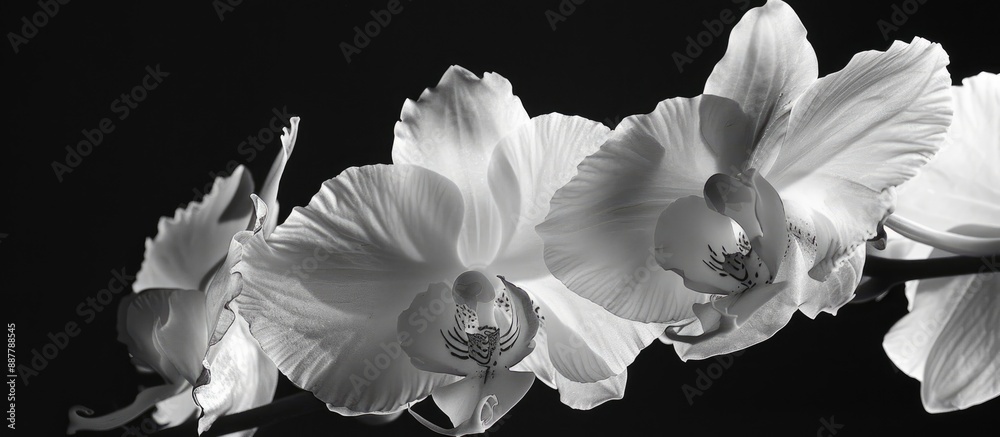Poster Orchids in a stunning close up capture showcasing their beauty and playing with tones in a beautifully composed image with copy space