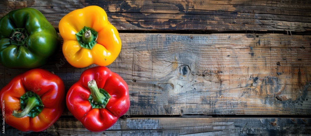 Aufkleber organic bell peppers fresh and sweet displayed on a wooden surface with ample copy space image for a