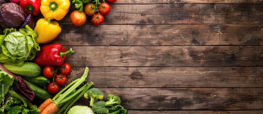 Aufkleber an assortment of fresh vegetables displayed on a rustic wooden surface creates a wholesome organic n