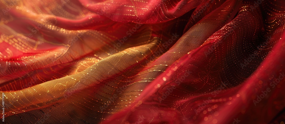 Poster abstract background of red and gold fabric texture on woman s clothing in a close up shot with selec