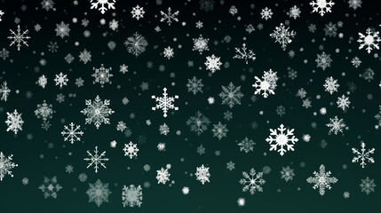 Seamless Snowflake Pattern on Dark Green Background