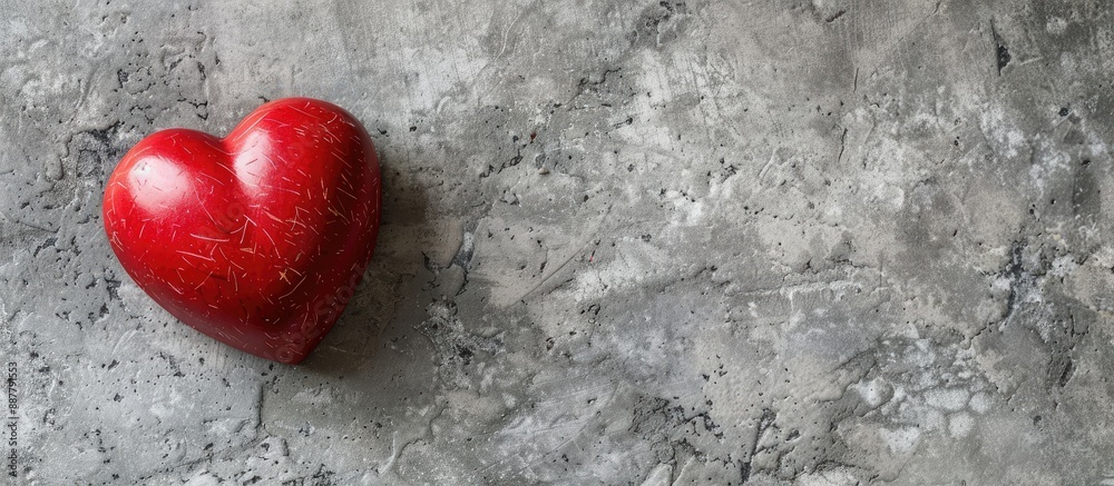 Leinwandbilder A red heart shaped coconut candy displayed on a concrete background with space for adding images or text. with copy space image. Place for adding text or design