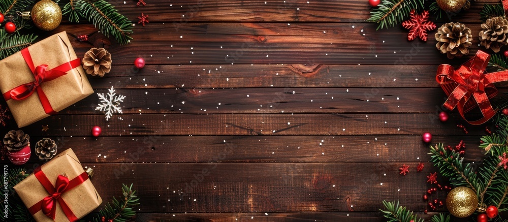 Poster christmas holidays depicted with a wooden background ideal to display a copy space image