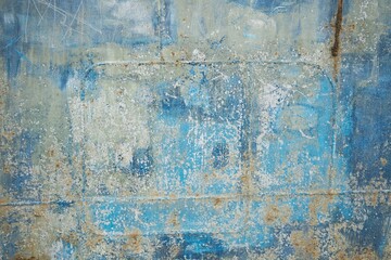 Obraz premium A metal surface with a rough texture and a blue-white color. The wall looks old and worn out