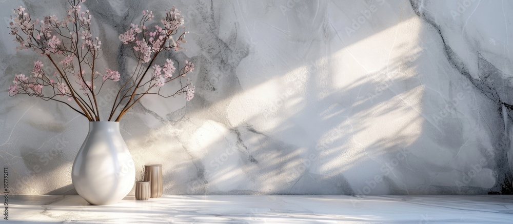 Leinwandbilder Decorative wallpaper featuring an intricate old white marble pattern backdrop with space available for text incorporation in a house setting. with copy space image. Place for adding text or design