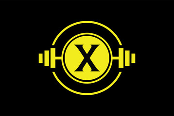 X Logo With barbell. Fitness Gym logo. fitness vector logo design for gym and fitness	