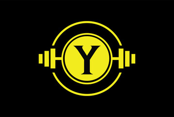 Y Logo With barbell. Fitness Gym logo. fitness vector logo design for gym and fitness	