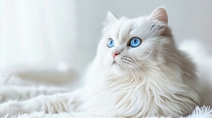 Fototapeta premium a white cat with blue eyes laying down