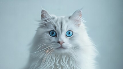 a white cat with blue eyes looking at the camera