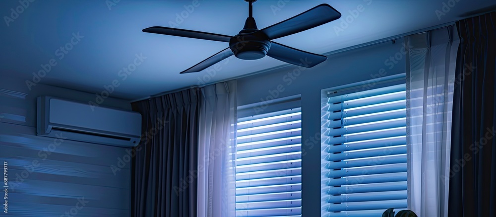 Poster indoor setting featuring a ceiling fan with copy space image
