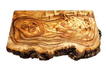 Board of figured Olive tree wood on transparent background Generative Ai