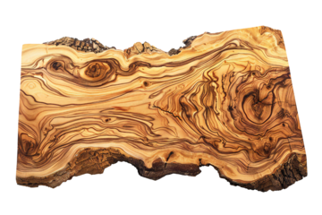 Board of figured Olive tree wood on transparent background Generative Ai