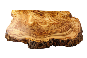 Board of figured Olive tree wood on transparent background Generative Ai