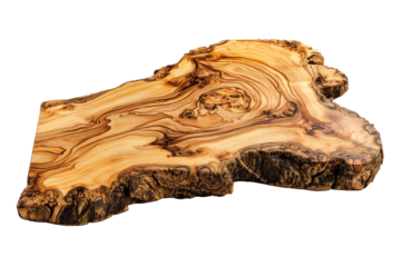 Board of figured Olive tree wood on transparent background Generative Ai