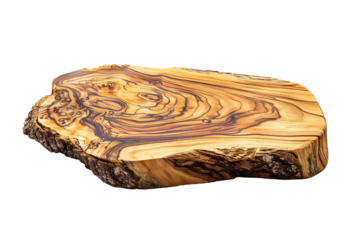 Board of figured Olive tree wood on transparent background Generative Ai
